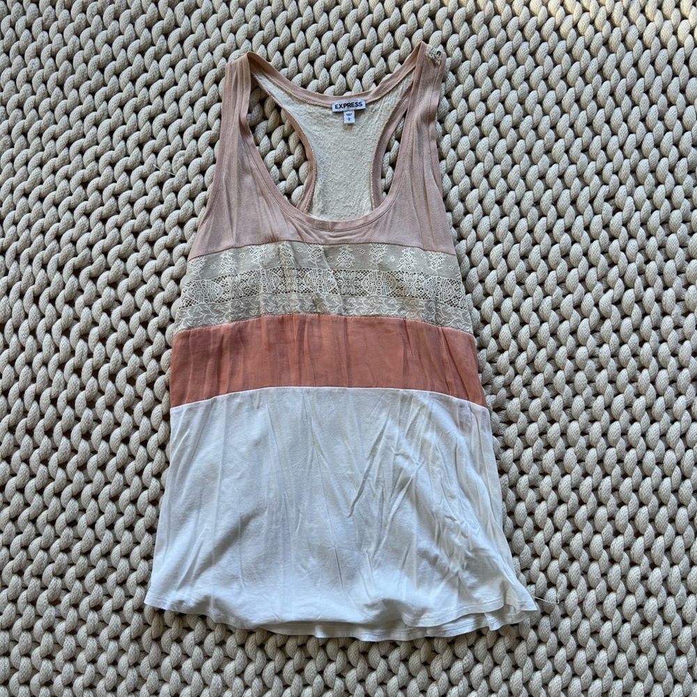 Express size large cream and pink mixed material tank top